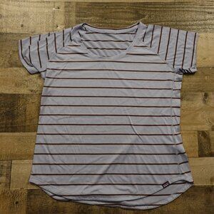Patagonia Blue and Brown Striped Short Sleeve Tee